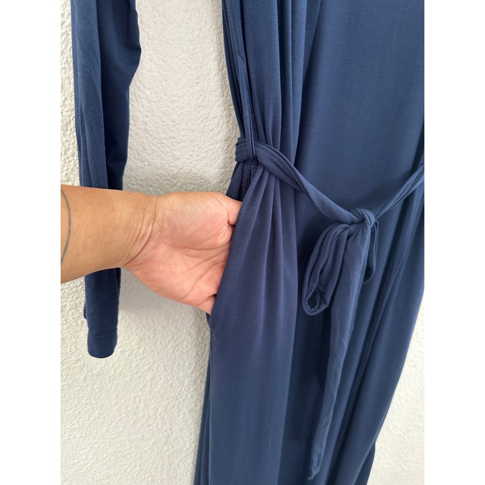 Dagsmejan Blue Balance Sleep Robe Navy Blue Modal Long Sleeve Belted Pockets Sm - Picture 8 of 10